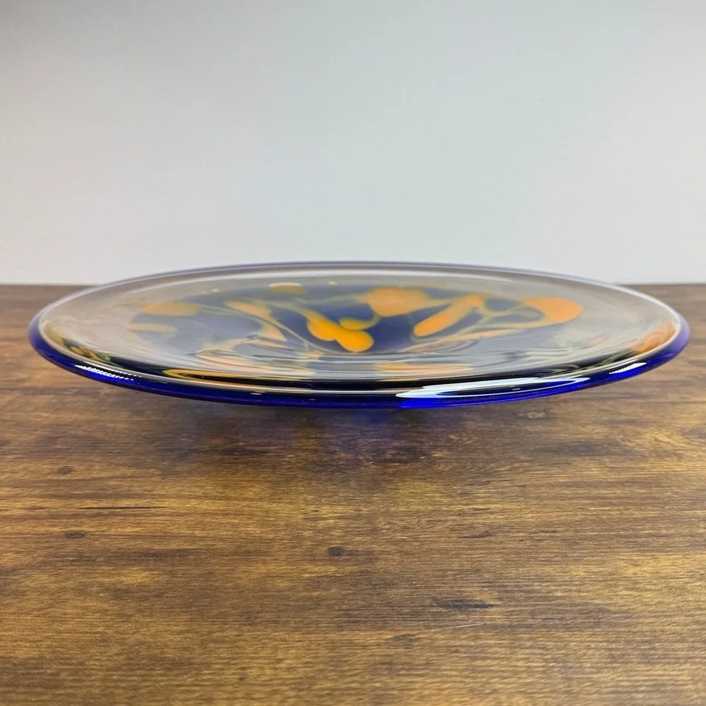 Blue and Orange Swirl Glass Plate - Picture 3 of 9